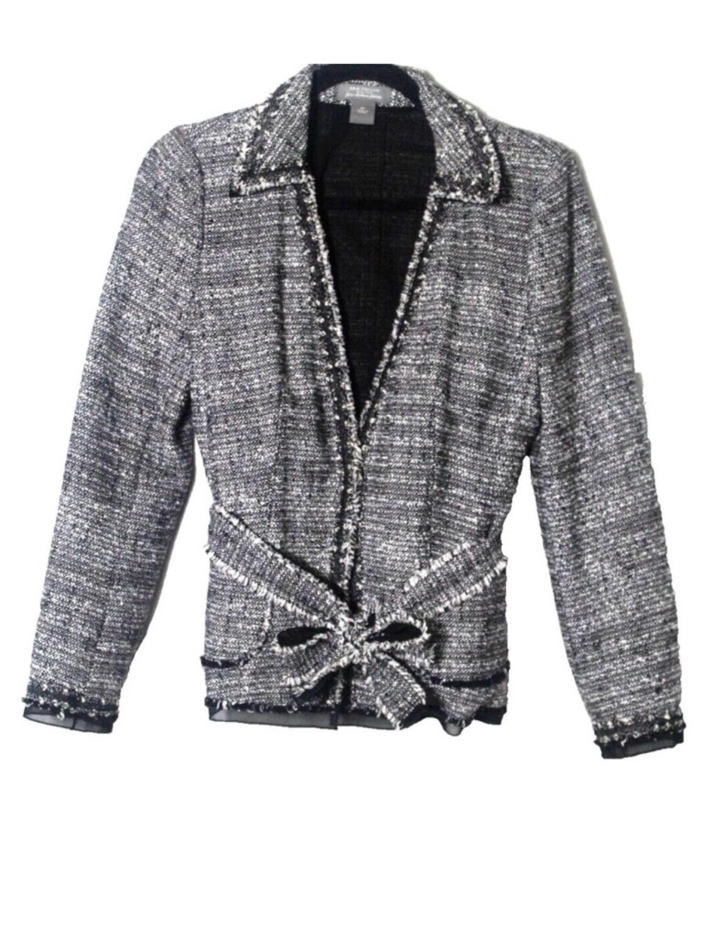 Ann Taylor Tweed Fringe Tied Waist Women's Blazer Size 0